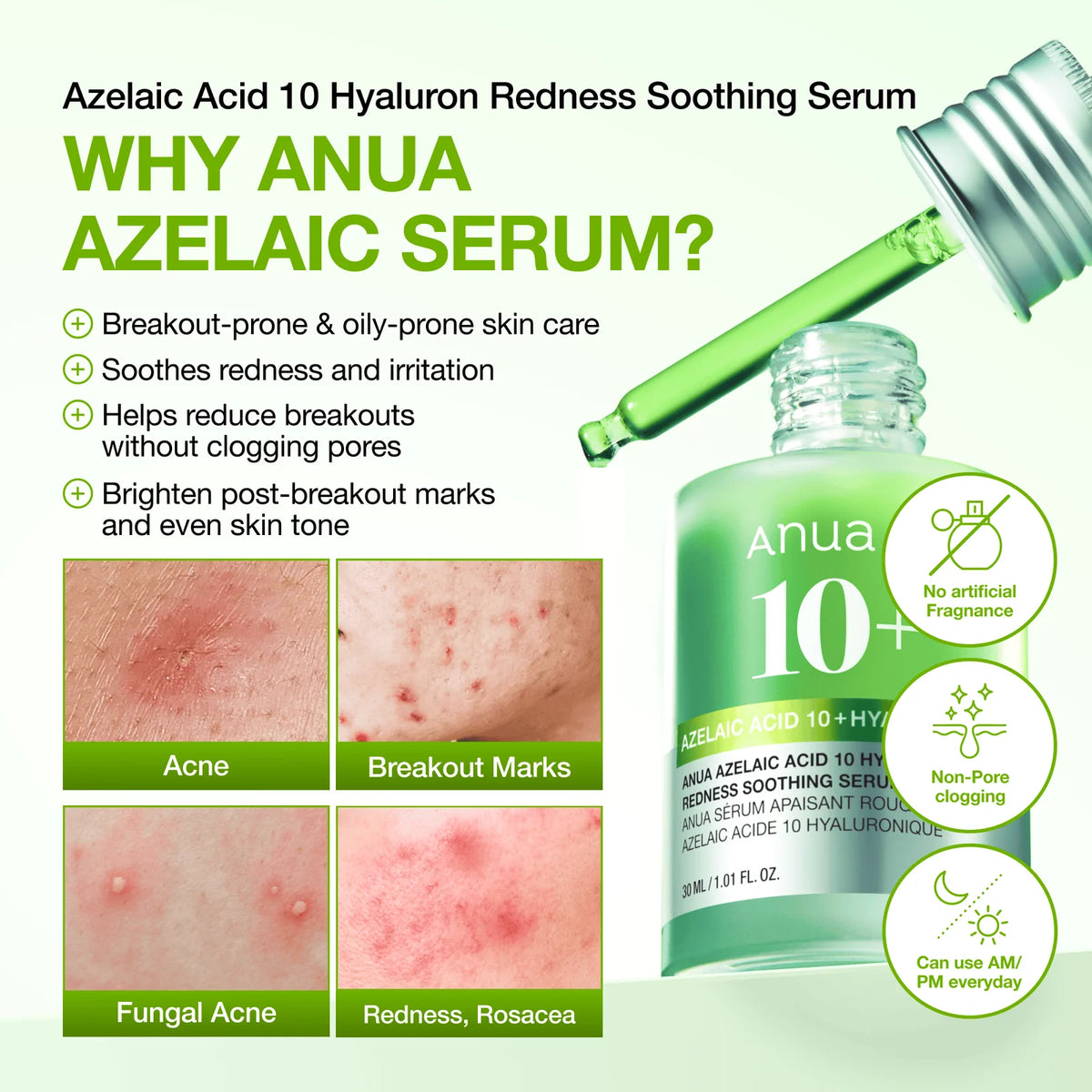 ANUA Azelaic Acid 10 Hyaluron Redness Soothing Serum 30ml