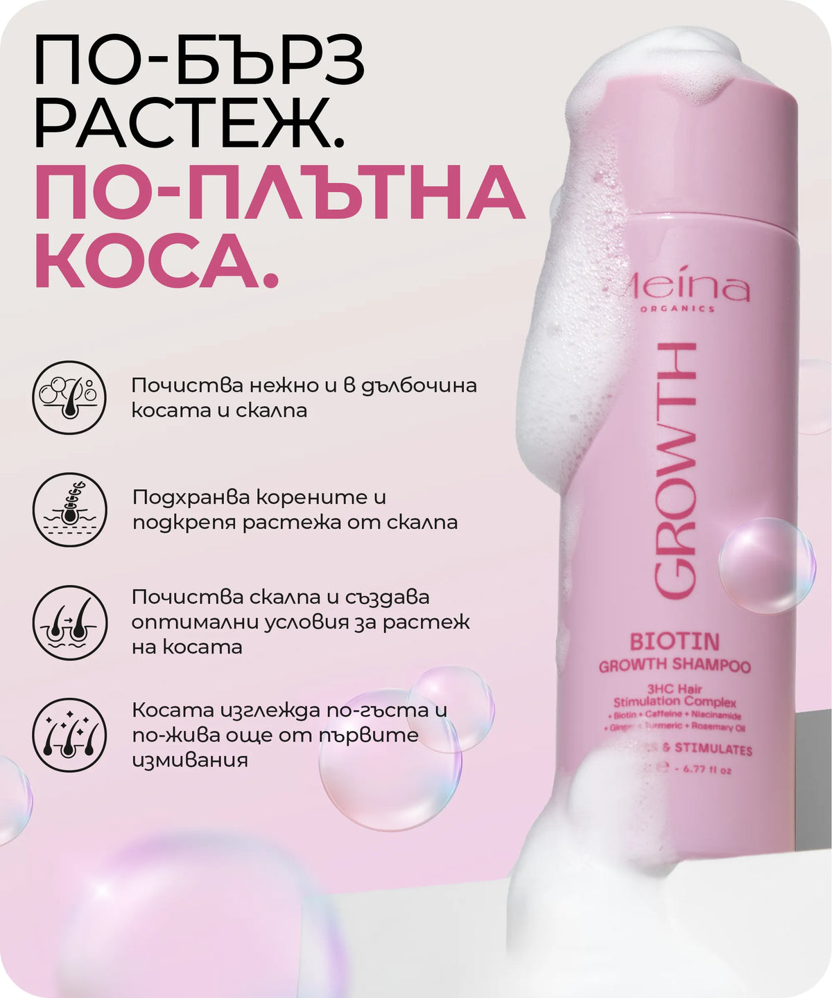 Meina Organics Growth Шампоан за растеж на косата – снимка 2