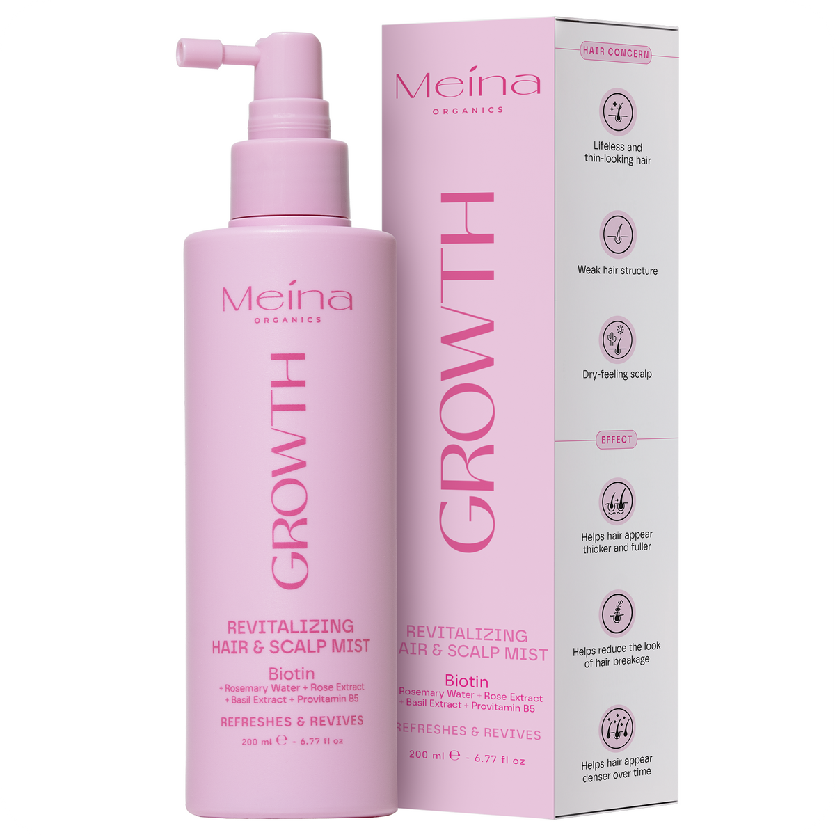 Meina Organics Growth спрей-серум без отмиване за растеж на косата