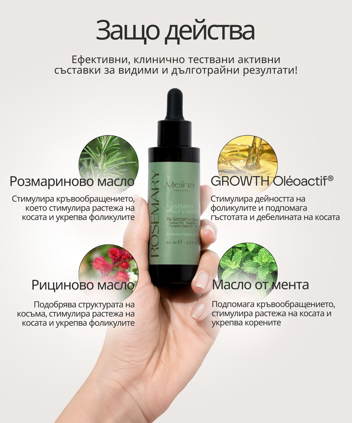 Meina Organics Rosemary Hair Oil with GROWTH Oléoactif® – снимка 3